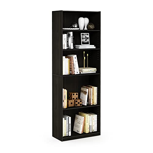 Furinno Jaya Book Shelf, 5-Tier Bookshelf, Tall Standing Bookcase with Adjustable Shelves, 9.5 x 24.5 x 71.2, for Living Room, Bedroom, Home Office, Black Espresso - color: Black Espresso, size: 5-Tier, 9.5 x 24.5 x 71
