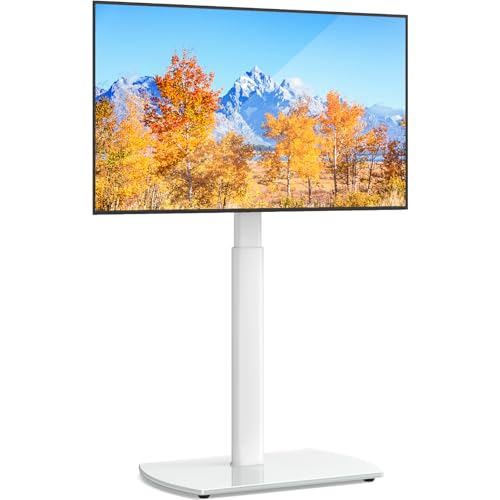 YOMT Universal TV Floor Stand with Mount for 27-70 Inch LCD LED OLED TVs, Swivel Height Adjustable Tall TV Stand, Space Saving Design for Corner Bedroom Living Room, White - color: White