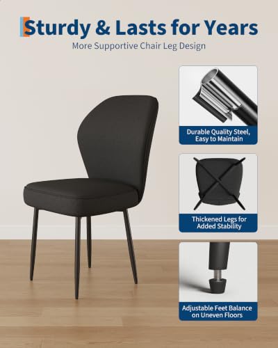 Garvee Linen Dining Chairs Set of 4, Modern Fabric Upholstered Kitchen Side Chairs with Metal Pegs, Black - color: Black, size: Set of 4