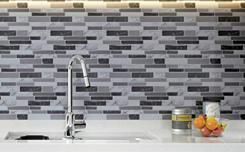 Art3d 6-Pack Peel and Stick Backsplash Wall Tile, 12 x 12 Inch, Marble Grey | Strong Adhesion, Lightweight, Cuttable, Waterproof, Fadeless, Crack Resistant, for Kitchen, Bedroom, Ideal for Recently Moved - color: Light Grey
