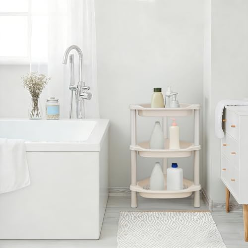 3 Tier Beige Corner Shower Caddy, 14.5 x 10 x 22.5 Inches, Plastic Shower Stands for Inside Bathroom, Bathtub, Shower Table (Beige 3 Tier) - color: Beige 3 Tier