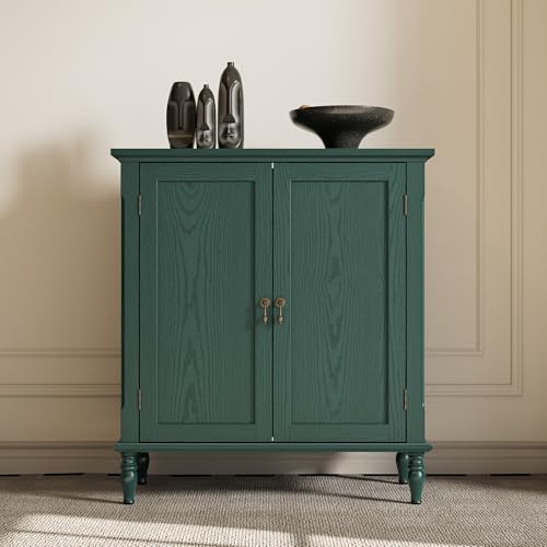 ARTPOWER Vintage Buffet Cabinet with Storage, Solid Wood Veneer, Green | Sideboard Cabinet with 2 Doors, Credenza with Adjustable Shelves for Living Room, Dining Room, Entryway - color: Green