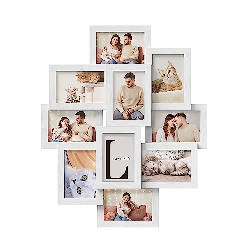 SONGMICS Collage Picture Frames, 4x6 for Wall Decor, Multi Family Photo for Gallery Decor, Glass Front, Set of 10, Cloud White URPF020W02 - color: Cloud White, size: 10 Pack
