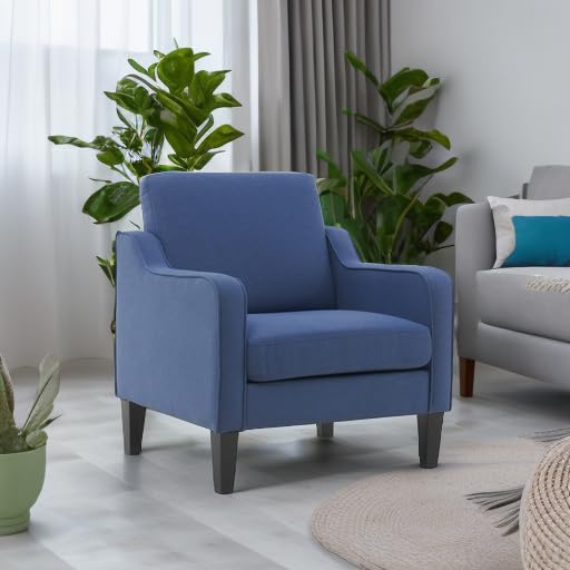 VINGLI Mid century Modern Accent Chair,Navy Blue Fabric Accent Chairs for Living Room Upholstered Armchair with Scooped Arms for Bedroom,Apartment,Studio,Office,Waiting Room - color: Navy Blue