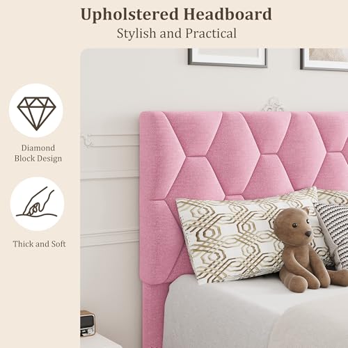 GAOMON Pink Twin XL Bed Frame with Upholstered Headboard, Heavy-Duty Platform Bed Frame with Strong Wood Slats, No Box Spring Needed/Noise Free/Easy Assembly - color: Pink, size: Twin XL