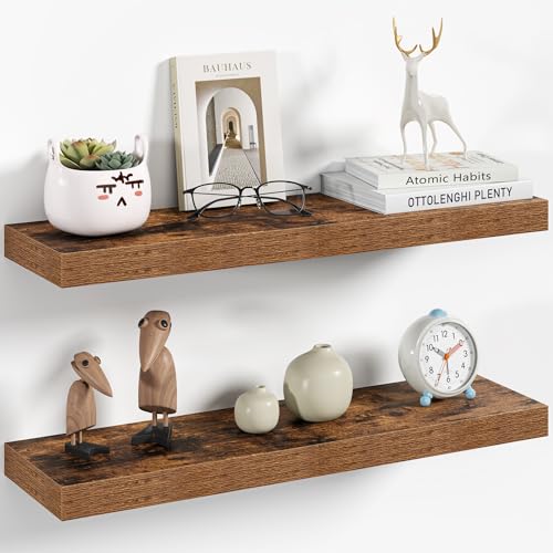 Vivelove 24 Inch Floating Shelves Wall Mounted for Display, 6.5 Deep Duty Shelves with Invisible Brackets for Living Room,Bedroom,Kitchen, Bathroom Storage & Decor,24" Wx6.5 Dx1.4 H - Rustic Brown - color: Rustic Brown, size: 24”Wx6.5”Dx1.4”H