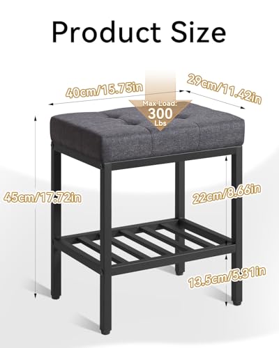 IBUYKE Rectangular Makeup Stool, Linen Seat Vanity Chair, Dark Gray WBD017G | Adjustable Feet Storage Space Footrest Multi-Use Small Side Table Ottoman Bedroom - color: Dark Gray, size: Rectangular