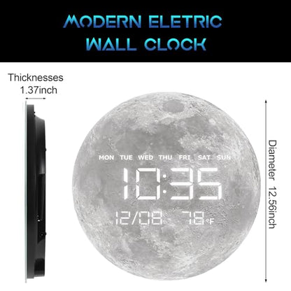 Digital Wall Clock, LED Moon/Earth Design, Temperature Display, 7.87 x 7.87 inches (Moon, 12.59 INCH) - color: Moon, size: 12.59 INCH