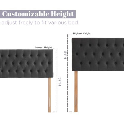 Cal King Size Headboard only, Modern Button Tufted Upholstered Headboards, Premium Linen Fabric Headboard with Wooden Legs, Adjustable Solid Wood Head Board, Dark Grey - color: Dark Grey, size: California King
