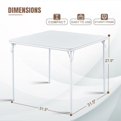 Square Folding Table 32x32 Small Card Table Foldable - White | Vinyl Top Padded Table with Collapsible Leg for Dining Mahjong Bridge 4 Players - Wheelchair Accessible - color: White