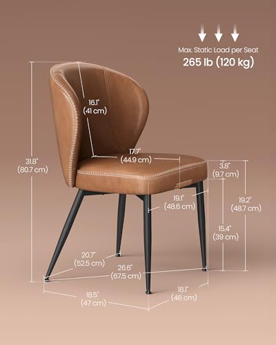 VASAGLE EKHO Collection - Dining Chairs Set of 2, Upholstered Kitchen Chairs, Comfortable Seat, Synthetic Leather with Stitching, Mid-Century Modern, Easy Assembly, Living Room Lounge, Caramel Brown - color: Caramel Brown, size: Set of 2, style: Without S