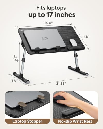 SAIJI Height & Angle Adjustable Lap Desk Laptop Stand for Bed | LightWeight Foldable Portable Laptop Table for Couch Sofa Chair Floor - color: Black, size: 20.5×11.8In