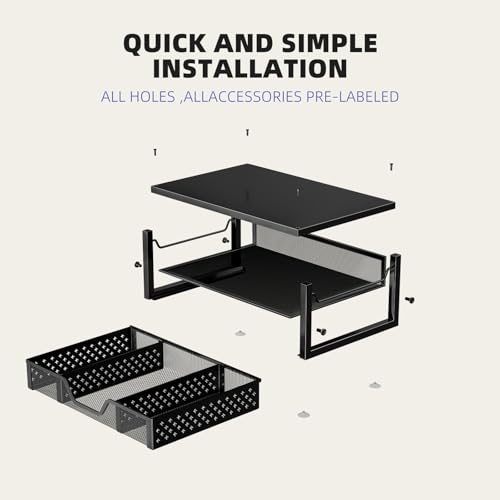 Simple Trending 2-Tier Monitor Stand Riser, Laptop & Printer Stand, Black | Metal Desk Organizer with Drawer, Desktop Organizer, Ergonomic Design, for Home Office, 16.34"W x 10.35"D x 3.5"H - size: 16.34"W x 10.35"D x 3.5"H