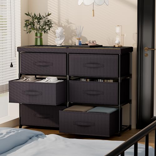 GcdPai Dresser with 6 Fabric Drawer Stand Desktop Sturdy Metal Plastic Support Tube Cube Storage Cabinet for Bedroom Organization Dorm Front Hall Entryway - size: 6 Drawers Standard Top
