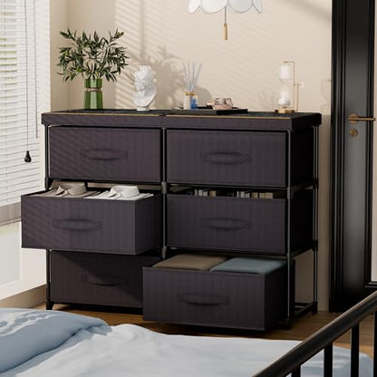 GcdPai Dresser with 6 Fabric Drawer Stand Desktop Sturdy Metal Plastic Support Tube Cube Storage Cabinet for Bedroom Organization Dorm Front Hall Entryway - size: 6 Drawers Standard Top