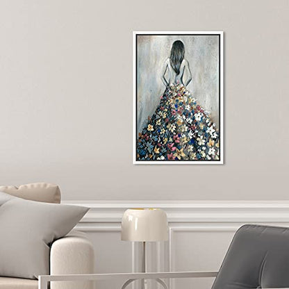 Oliver Gal Girl with Flower Thoughts Canvas Print Wall Art for Living Room, Bedroom, and Bathroom, 10" x 15", White Floater Frame - color: White Floater Frame, size: 15"L x 10"W