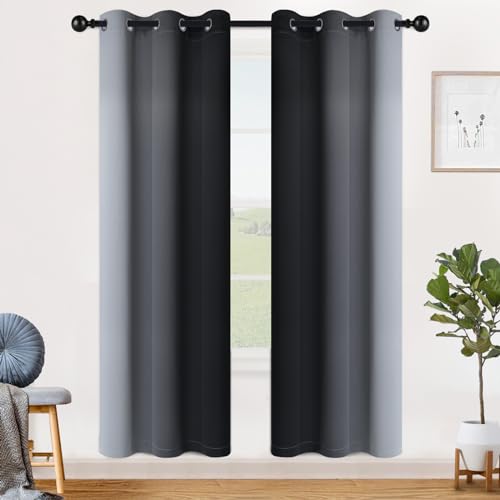 SimpleHome Ombre Black to Grey White Curtains for Living Room 42Wx72L | Room Darkening Curtains for Bedroom,Gradient Light Blocking Curtain,Thermal Insulated Grommet Window Drapes,2 Panels,72 Inch - color: Black, size: 42"W x 72"L (Pack of 2)