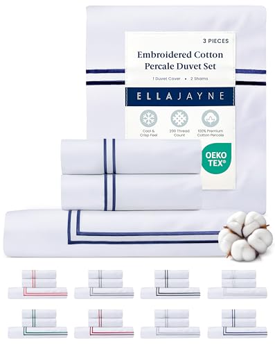 Ella Jayne Duvet Cover King (3 Pieces), 100% Cotton Percale, King/Cali King, Soft, Breathable & Lightweight Including King Duvet Cover (1 Piece) 106 x 90 Inches with 2 Pillow Shams (Navy Design) | King Duvet Cover Set | 100% Cotton Percale Fabric | Soft B