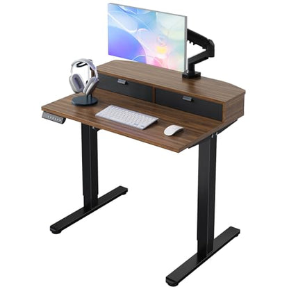 HUANUO 32 x 21 Standing Desk with 2 Drawers, C-Clamp Compatible, Walnut - color: Walnut, size: 32" X 21"