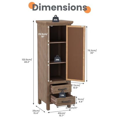 HOMPUS 48'' Tall Accent Cabinet with Door, 16'' Wide Narrow Storage Cabinet with Drawer & Shelves for Small Space, Modern Buffet Sideboard for Living Room, Kitchen, Entryway, Natural Wood - size: 16'' (2 Drawers & 1 Door)