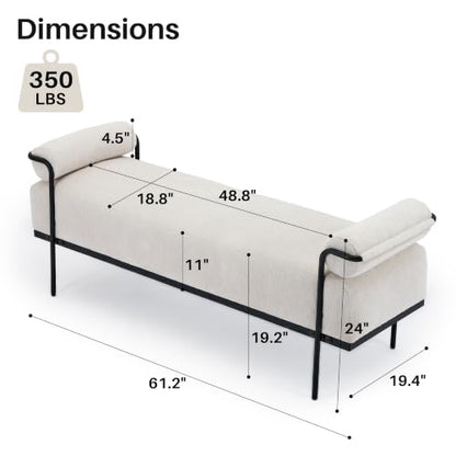 SOFTHION 61.2" End of Bed Bench, Chenille Upholstered Entryway Bench, Beige | Modern Upholstered Bench Ottoman, Footrest Stool with Sturdy Metal Frame and Legs for Living Room/Foyer/Mudroom/Hallway - color: Beige