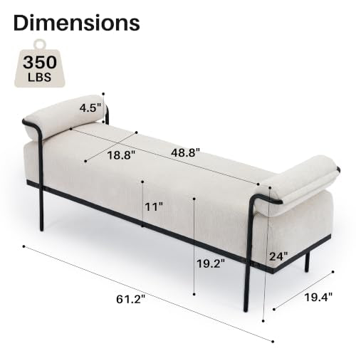SOFTHION 61.2" End of Bed Bench, Chenille Upholstered Entryway Bench, Beige | Modern Upholstered Bench Ottoman, Footrest Stool with Sturdy Metal Frame and Legs for Living Room/Foyer/Mudroom/Hallway - color: Beige