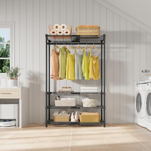 VIPEK X10 Heavy Duty Clothes Rack, Expandable Metal Clothing Racks for Hanging from 2' to 3'5" with 4-Tier Adjustable Wire Shelves & Hanging Rod Portable Closet System for Reach-in & Walk-in Closets