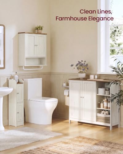 VASAGLE SIREN Collection Bathroom Wall Cabinet, Hanging Storage | Bathroom storage cabinet, with towel rod, farmhouse, adjustable shelf, and doors, 7.9 x 20 x 23.6 Inches UBBK149WJ01S