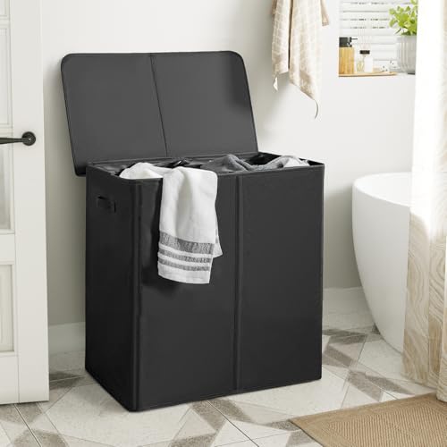 WOWLIVE 140L Double Laundry Hamper 2 Section with Lid and Removable Bags | Divided Laundry Basket, Large Dirty Clothes Hamper with Handle, Collapsible Laundry Storage for Dorm Room, College, Black - color: Black, size: 140l (23.6x 13.8x 25.6 Inches)