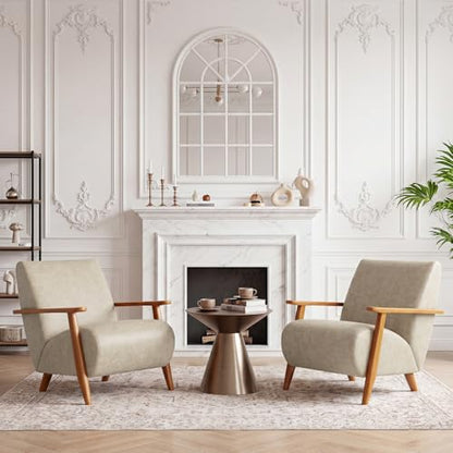 Home Accent Chair Mid Century Modern Accent Chair with Wood Frame, Faux Leather Upholstered Armchair, Reading Chair, for Living Room, Bedroom,Office,Comfy Guest Waiting Room Chairs Beige - color: Beige, size: Faux Leather
