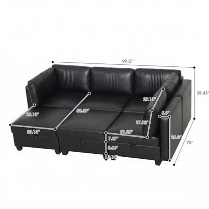 ERYE 99-Inch Oversized U Shaped Sectional Sofa 6 Seat Modular Storage Sofa Couch W/Deep Seat,Pet Friendly Faux Leather Upholstered Convertible Sleeper Sectional Couch with Ottomans - color: Black 99"