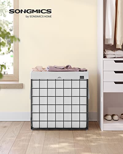 SONGMICS Laundry Hamper, Collapsible, 29 Gal. (110L) | Laundry Basket, Clothes Hamper, White and Black, STOUT Collection ULCB111W01 - color: Cream White, size: 110 L