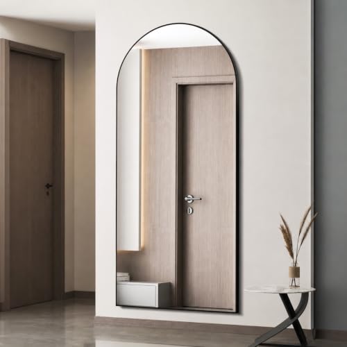 Simple Deluxe Arched Full Length Mirror, 64"×21" Large Floor Mirrors, for Wall Door Bedroom Bathroom Living Room (Black) - color: Black-arched, size: 64"L x 21"W