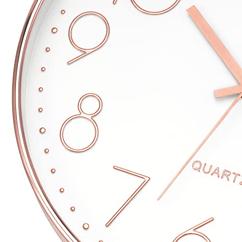 Foxtop 12" Modern Wall Clock Silent Battery Operated Rose Gold Clock | Non Ticking, Quartz, Round, Analog, Easy to Read, Bedroom, Kitchen, Living Room, Office - color: Rose Gold, size: 12 Inch Quartz