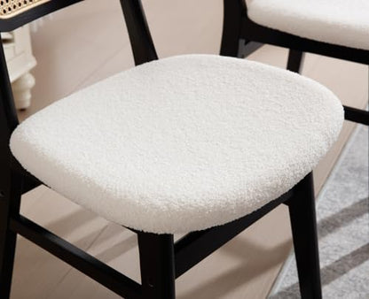 EALSON Rattan Dining Chairs Set of 2 Cane Back Farmhouse Dining Room Chairs Mid Century Kitchen Chairs with Black Wood Frame Sherpa Upholstered Side Chair for Kitchen & Dining Room, Beige - color: Sherpa Beige-black Wood Frame, size: 2PCS