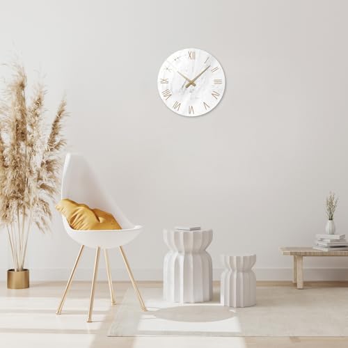 White Small Wall Clocks Battery Operated 12 Inch | Analog Marble Analog Clock for Bedroom Living Room Kitchen Office Round Silent Wall Clock Modern - color: White, size: 12 Inch