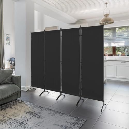 Morngardo Upgraded Room Divider Folding Privacy Screens 4 Panel Partitions 88" Wall Dividers Portable Separating for Home Office Bedroom Dorm Decor - color: Black With Curved Base, size: 88'W - 4 Panels