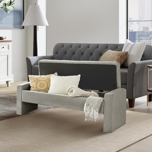 55" Modern Upholstered Storage Bench with Tufted Seat, Fabric Ottoman Bench for Bedroom, Entryway, or Living Room, Soft Close Hinge,Grey - color: Grey