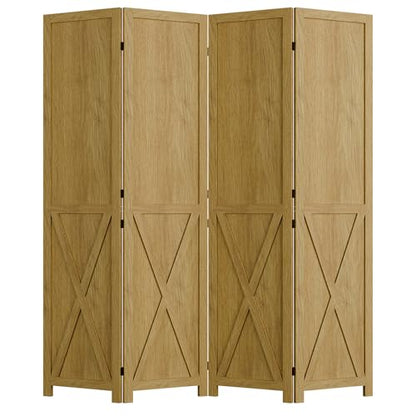 4 Panel Folding Room Divider, Solid Wood Privacy Screen, Freestanding Partition Wall, Temporary Wall for Home/Office/Bedroom/Restaurant, Natural - color: Natural