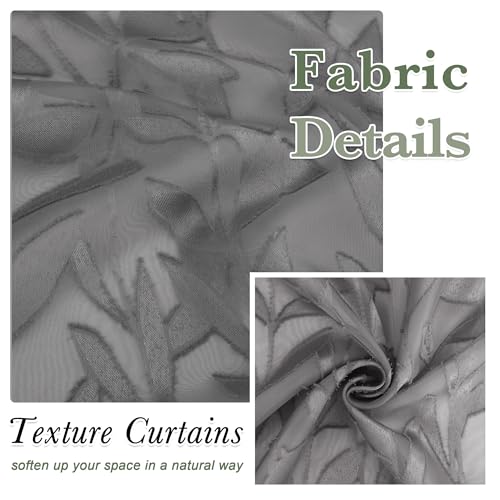 Leia Charcoal Grey Sheer Kitchen Curtains 30 Inch Length 2 Pcs, Leaf Textured Voile Classic Jacquard Tiers, Dual Rod Pocket Window Treatments for Bedroom Living Room, Each Panel 28" W x 30" L - color: Charcoal Grey, size: 28"W x 30"L (Pack of 2)
