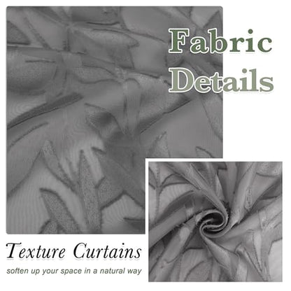 Leia Charcoal Grey Sheer Kitchen Curtains 30 Inch Length 2 Pcs, Leaf Textured Voile Classic Jacquard Tiers, Dual Rod Pocket Window Treatments for Bedroom Living Room, Each Panel 28" W x 30" L - color: Charcoal Grey, size: 28"W x 30"L (Pack of 2)