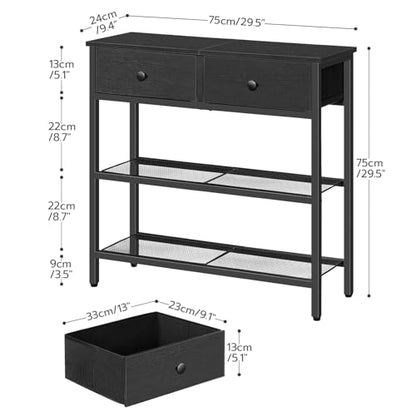 HOOBRO 29.5" Narrow Console Table with 2 Fabric Drawers, Sofa Table, Small Entryway Table with 3-Tier Storage Shelves, Behind Couch Table, for Living Room, Hallway, Black BB72XG01 - color: Black