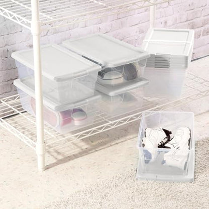 Sterilite 6 Quart Storage Box, Clear Plastic with White Snap Lid, 12 Pack - size: 6 Quart, style: 12 Pack