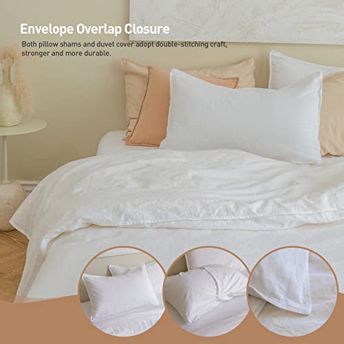 BISELINA French Linen Duvet Cover Set 3pcs with Hidden Zipper Closure Natural Flax Cotton Blend Solid Color Soft Breathable Luxury Farmhouse Bedding -Full Size, White - color: White, size: Full