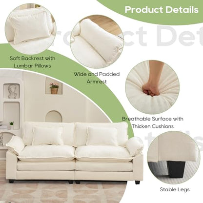 86" Modular Sectional Sofa, Comfy Loveseat Deep Cloud Couch | Couches for Living Room, Modular Couch, Deep and Wide Seat, Chenille Sofa Sleeper with Throw Pillows, Beige White - color: Beige White, size: 86 Inch