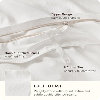 Bedsure PureWoven 100% Cotton Slub Weave Duvet Cover Set, Twin Size, 2-PC | Luxury Linen-Like Textured Bedding Set, Double-Stitched, Easy to Change with Zipper Closure, Slub Coconut White, 68" x 90" - color: 30 - Slub Coconut White (No Comforter), size: T