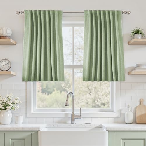 UHITECH Blackout Curtains for Small Window 35 Inch Long 2 Panels Set | Linen Blend, Suitable for Kitchen/Bedroom/Basement/Living Room, Country Style, Thermal Insulated, Noise Cancelling - color: Sage Green, size: 50"W x 35"L (Pack of 2)