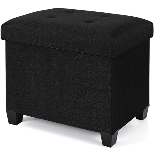 Ottoman with Storage, Rectangular Storage Ottoman, Linen Ottomans with Legs for Living Room Bedroom Dorm, 23.6" D x 17.7" W x 19.9" H, Black - color: Black, size: 23.6"D x 17.7"W x 19.9"H