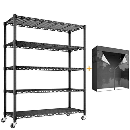 REIBII 72.8"H 5-Tier Heavy Duty Storage Shelving with Cover & Wheels,Pantry | 35''W x 16''D, Waterproof UV-resistant cover, Lockable wheels, Height adjustable, Tool-free assembly, Garage/kitchen/patio - size: 35" W x 16" D x 72.8" H