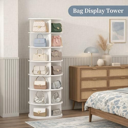 Cushore Rotating Shoe Rack Tower, Spinning Shoe Display Lazy Susan, Revolving 360 Shoe Storage Round Carousel, Shoe Purse Hat Organizer for Entryway, Closet, Cabinet, White - size: 23.5Inch